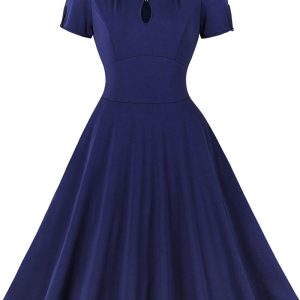 This Women's Solid Color v-Neck Slim Waist Plus Size Retro a-Line Swing Dress Made Of Soft And Elastic Fabric. Global Lover Wholesale Plus Size Dresses And Hope Curvy Ladies Find Here a Warm And Exciting Place To Shop Affordable Curvy Dresses Online - Plus Size Casual