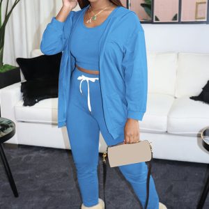 This Women's Solid Color Vest Jacket Fashion Three-Piece Tight Fitting Pants Set Design And Made Of Comfortable And Elastic Fabric. Wholesale Plus Size Two Piece Sets Is a Must-Have Item For Curvy Ladies. Two Piece Sets Can Either Be Worn Together Or Individually