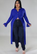 This Women's Solid Sexy Button Turndown Collar Long Sleeve Cardigan Trench Coat Made Of Comfortable And Elastic Fabric. It Is Wholesale Sexy Plus Size Tops For Women. With The Gradual Rise Of Feminist Awareness