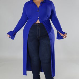 This Women's Solid Sexy Button Turndown Collar Long Sleeve Cardigan Trench Coat Made Of Comfortable And Elastic Fabric. It Is Wholesale Sexy Plus Size Tops For Women. With The Gradual Rise Of Feminist Awareness