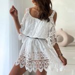 This Women's Solid Shoulder Cut Out Hollow Out Lace Dress Design Made Of High Quality Polyster And Spandex Material. It Is Stretchy