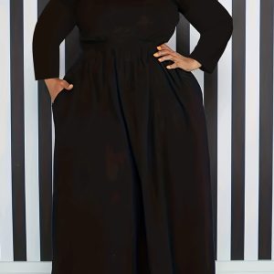 This Women's Solid Slim Waist Long Sleeve Plus Size Dress Made Of Soft And Elastic Fabric. Global Lover Wholesale Plus Size Dresses And Hope Curvy Ladies Find Here a Warm And Exciting Place To Shop Affordable Curvy Dresses Online - Plus Size Casual