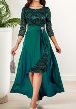 This Women's Spring And Summer Lace Chiffon Irregular Hem Bridesmaid Evening Dress Design Made Of High Level Material