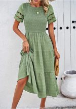 This Women's Spring And Summer Solid Color Short Sleeve Chic Casual Dress Design Made Of High Quality Polyster And Spandex Material. It Come With Good Stretch And Wearing Comfortable. Women¡¯s Midi Dresses Is Omnipotent And Suit For All Kinds Of Occasions - Daily Wear