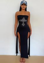 Esta primavera de las mujeres con cuentas Strapless Slit Sexy Vestido de diseño hecho de poliéster de alta calidad y material de spandex. Viene con buen estiramiento y el uso cómodo y sensación de libertad. El vestido ajustado y en forma es la opción más popular de las niñas del partido. Tienda Vestidos Bodycon En Global Lover y encontrar diseños increíbles lentejuelas