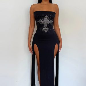 This Women's Spring Beaded Slit Strapless Sexy Dress Design Made Of High Quality Polyster And Spandex Material. It Come With Good Stretch And Wearing Comfortable And Feeling Freedom. The Tight And Fitted Dress Is The Most Popular Options From Party Girls. Shop Bodycon Dresses At Global Lover And Find Amazing Designs Sequins