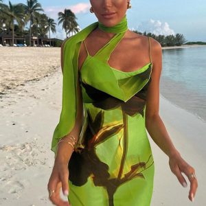 This Women's Spring Fashion Print Sexy Low Back Straps Bodycon Dress Design Made Of High Quality Polyster And Spandex Material. It Is Stretchy