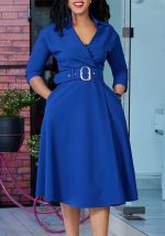 This Women's Spring Fashion Turndown Collar Solid Color High Waist Elegant Plus Size Dress Design Made Of High Quality Polyster And Spandex Material. It Come With Good Stretch And Wearing Comfortable. Women¡¯s Midi Dresses Is Omnipotent And Suit For All Kinds Of Occasions - Daily Wear