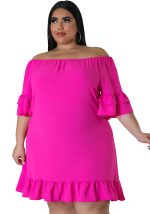 This Women's Spring Plus Size Loose Off Shoulder Ruffled Solid Casual Dress Made Of Soft And Elastic Fabric. Global Lover Wholesale Plus Size Dresses And Hope Curvy Ladies Find Here a Warm And Exciting Place To Shop Affordable Curvy Dresses Online - Plus Size Casual