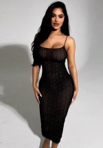 This Women's Spring Solid Color Sexy Mesh Low Back Camisole Slim Long Dress Design Made Of High Quality Polyster And Spandex Material