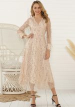 This Women's Spring Summer Long Sleeve Sequin Tassel Ladies Long Dress Design Made Of High Quality Polyster And Spandex Material