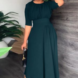 This Women's Spring Summer Round Neck Tunic Pleated Irregular Dress With Back Zipper Design Made Of High Quality Polyster And Spandex Material. It Come With Good Stretch And Wearing Comfortable. Women¡¯s Midi Dresses Is Omnipotent And Suit For All Kinds Of Occasions - Daily Wear