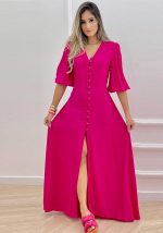 This Women's Spring Summer Style Single Breasted Chic Slim Bearded v-Neck a-Line Shirt Dress Design Made Of High Quality Polyster And Spandex Material