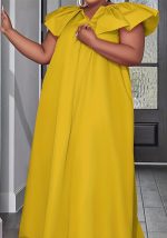 This Women's Spring/Summer v Ruffle Neck Long Dresses Made Of Soft And Elastic Fabric. Global Lover Wholesale Plus Size Dresses And Hope Curvy Ladies Find Here a Warm And Exciting Place To Shop Affordable Curvy Dresses Online - Plus Size Casual