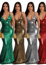 This Women's Strap Sexy v-Neck Metallic Color Tight Fitting Party Maxi Dress Design Made Of High Quality Polyster And Spandex Material. It Come With Good Stretch And Wearing Comfortable And Feeling Freedom. The Tight And Fitted Dress Is The Most Popular Options From Party Girls. Shop Bodycon Dresses At Global Lover And Find Amazing Designs Sequins