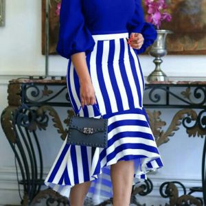 This Women's Stripe Irregular Patchwork Mermaid Dress Chic Career Dress Design Made Of High End Polyster And Spandex Material