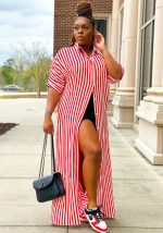 This Womens Striped Shirt Long Casual Dress Design Made Of High Quality Polyster And Spandex Material