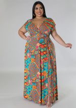 This Women's Summer Bohemian v Neck Short Sleeve Slit Plus Size Dress Made Of Soft And Elastic Fabric. Global Lover Wholesale Plus Size Dresses And Hope Curvy Ladies Find Here a Warm And Exciting Place To Shop Affordable Curvy Dresses Online - Plus Size Casual