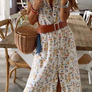 This Women's Summer Fashion Stand Collar Loose Sleeveless Printed Maxi Dress Design Made Of High Quality Polyster And Spandex Material. It Come With Good Stretch And Wearing Comfortable. Women¡¯s Midi Dresses Is Omnipotent And Suit For All Kinds Of Occasions - Daily Wear