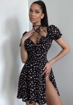 This Women's Summer Floral Puff Sleeve Sexy Low Back Dress For Women Design Made Of High Quality Polyster And Spandex Material. It Is Stretchy