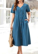 This Women's Summer Loose Linen Short Sleeve Plus Size Dress Design Made Of High Quality Polyster And Spandex Material. It Is Stretchy