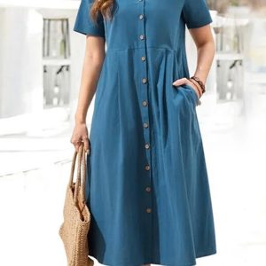 This Women's Summer Loose Linen Short Sleeve Plus Size Dress Design Made Of High Quality Polyster And Spandex Material. It Is Stretchy