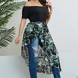 This Women's Summer Off Shoulder Irregular Slim Waist Dress Made Of Comfortable And Elastic Fabric. It Is Wholesale Sexy Plus Size Tops For Women. With The Gradual Rise Of Feminist Awareness