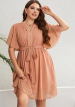 This Women's Summer Orange v-Neck Lace-Up Slim Waist Dress Made Of Soft And Elastic Fabric. Global Lover Wholesale Plus Size Dresses And Hope Curvy Ladies Find Here a Warm And Exciting Place To Shop Affordable Curvy Dresses Online - Plus Size Casual