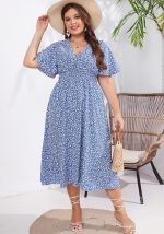 This Women's Summer Plus Size Short Sleeve v-Neck Slim Waist Print Dress Made Of Soft And Elastic Fabric. Global Lover Wholesale Plus Size Dresses And Hope Curvy Ladies Find Here a Warm And Exciting Place To Shop Affordable Curvy Dresses Online - Plus Size Casual