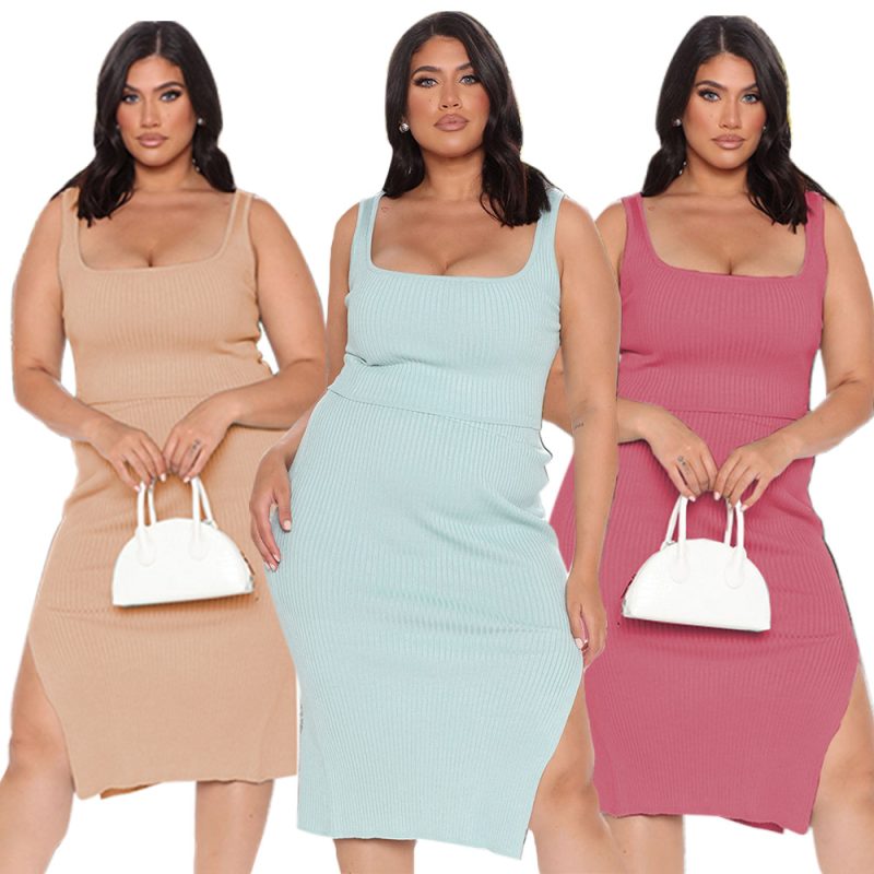 This Women's Summer Plus Size Solid Wide Ribbed High Stretch Slit Tank Two Piece Design And Made Of Comfortable And Elastic Fabric. Wholesale Plus Size Two Piece Sets Is a Must-Have Item For Curvy Ladies. Two Piece Sets Can Either Be Worn Together Or Individually