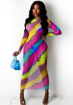 This Women's Summer Print Dress Sexy See-Through Nightclub Dress Design Made Of High Quality Polyster And Spandex Material. It Is Stretchy