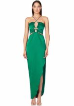 This Women's Summer Sexy Halter Neck Slim Long Dress Halter Neck Slit Dress Design Made Of High Quality Polyster And Spandex Material