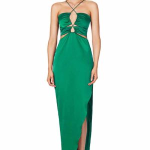 This Women's Summer Sexy Halter Neck Slim Long Dress Halter Neck Slit Dress Design Made Of High Quality Polyster And Spandex Material