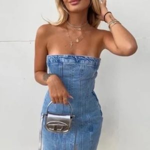 This Women's Summer Sexy Short Strapless Piping Fringe Tight Fitting Denim Dress Design Made Of High Quality Polyster And Spandex Material. It Come With Good Stretch And Wearing Comfortable And Feeling Freedom. The Tight And Fitted Dress Is The Most Popular Options From Party Girls. Shop Bodycon Dresses At Global Lover And Find Amazing Designs Sequins