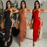 This Women's Summer Sexy Straps Lace-Up Slit Solid Color Long Dress Design Made Of High Quality Polyster And Spandex Material