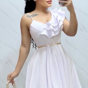 This Women's Summer Solid Color Sexy Low Back Ruffle Strap Dress Design Made Of High Quality Polyster And Spandex Material. It Is Stretchy