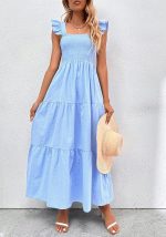 This Women's Summer Strappy Frill Dress Design Made Of High Quality Polyster And Spandex Material