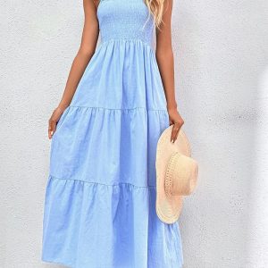 This Women's Summer Strappy Frill Dress Design Made Of High Quality Polyster And Spandex Material