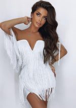 This Women's Summer v-Neck Open Back Off Shoulder Tassel Mini Bodycon Dress Design Made Of Good Quality Polyster And Spandex Material