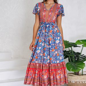 This Women's Summer v-Neck Ruffle Sleeve Floral Print Long Dress Design Made Of High Quality Polyster And Spandex Material. Print Dresses Is More Interesting And Stylish. Print Maxi Dresses Is One Of The Popular Item For Islander Vocations. Women¡¯s Print Dresses At Global Lover Comes With Forever Floral