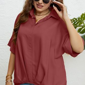 This Women's Summer v Neck Slim Fit Half Sleeves Plus Size Top Made Of Comfortable And Elastic Fabric. It Is Wholesale Sexy Plus Size Tops For Women. With The Gradual Rise Of Feminist Awareness