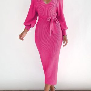 This Women's Sweater Dress Elegant Long Sleeve v Neck Sexy Knitting Tight Fitting Dress Combine The Warm And Fashion. It Is a Must-Have Item For This Winter. Sweater Dresses For Women At Global Lover Comes For Different Occasions - Daily Life