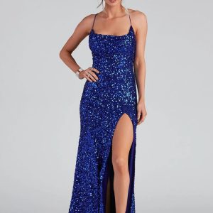 This Women's Sweet Style Slit Sequin Strap Dress Design Made Of Good Quality Polyster And Spandex Material