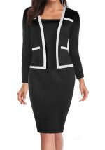 This Women's Three Quarter Sleeve Fake Two Piece Patchwork Professional Bodycon Dress Design Made Of High End Polyster And Spandex Material