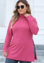 This Women's Tops Plus Size Women's Turtleneck Slim Fit Basic Shirt Ribbed Slit Midi t-Shirt Made Of Comfortable And Elastic Fabric. It Is Wholesale Sexy Plus Size Tops For Women. With The Gradual Rise Of Feminist Awareness