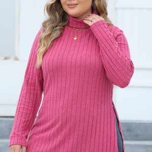 This Women's Tops Plus Size Women's Turtleneck Slim Fit Basic Shirt Ribbed Slit Midi t-Shirt Made Of Comfortable And Elastic Fabric. It Is Wholesale Sexy Plus Size Tops For Women. With The Gradual Rise Of Feminist Awareness