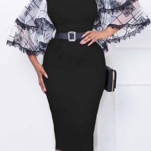 This Women's v-Neck Bell Bottom Sleeve Bodycon Career Office Pencil Dress Design Made Of High Quality Polyster And Spandex Material. It Come With Good Stretch And Wearing Comfortable. Women¡¯s Midi Dresses Is Omnipotent And Suit For All Kinds Of Occasions - Daily Wear