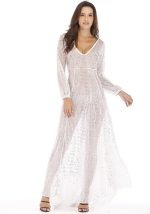 This Women's v-Neck Long Sleeve Sparkling Mesh Long Sexy Nightclub Dress For Women Design Made Of High Quality Polyster And Spandex Material