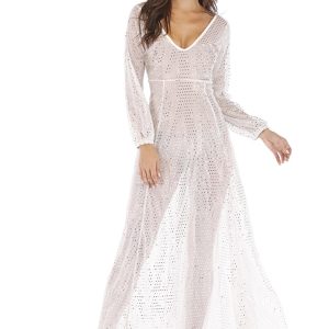 This Women's v-Neck Long Sleeve Sparkling Mesh Long Sexy Nightclub Dress For Women Design Made Of High Quality Polyster And Spandex Material