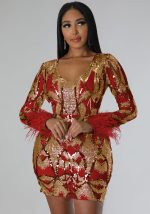 This Women's v Neck Sexy Sequin Long Sleeve Nightclub Party Dress Design Made Of High Quality Polyster And Spandex Material